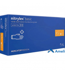 Рукавички нітрилові Nitrylex PF Protect Basic "XS" сині (Mercator Medical), 50 пар/пак.